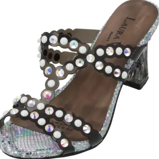 Damen Laura Vita Pantoletten & Badeschuhe<Nino 06, Plateau-Pantoletten, Damen, Schwarz/Silber