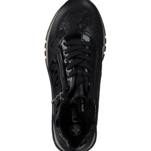 Damen Rieker Klassische- & Business Schuhe<49003-00 , Schnürschuhe, Damen, schwarz/schwarz-metallic/black