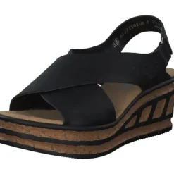 Damen Rieker Sandaletten<68189, Keilsandaletten, Damen, Schwarz
