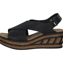 Damen Rieker Sandaletten<68189, Keilsandaletten, Damen, Schwarz