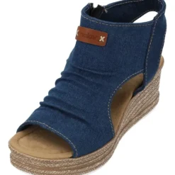 Damen Rieker Sandaletten<68791, Plateau-Sandaletten, Damen, denim/cayenee