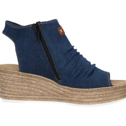 Damen Rieker Sandaletten<68791, Plateau-Sandaletten, Damen, denim/cayenee