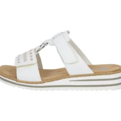 Damen Rieker Pantoletten & Badeschuhe<V0636, Plateau-Pantoletten, Damen, weiss/argento/rosegold