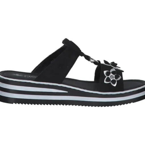 Damen Rieker Pantoletten & Badeschuhe<V0228, Plateau-Pantoletten, Damen, Schwarz/Silber