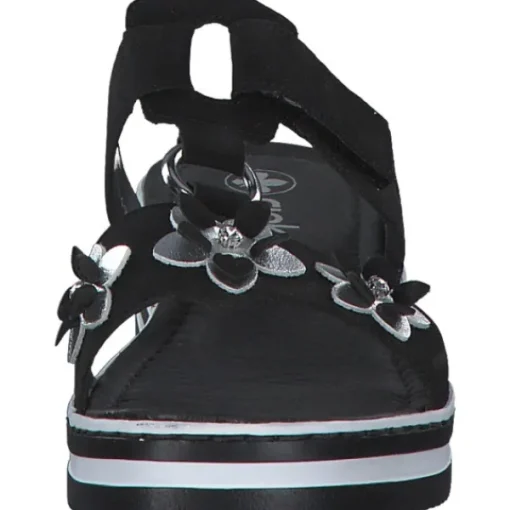 Damen Rieker Pantoletten & Badeschuhe<V0228, Plateau-Pantoletten, Damen, Schwarz/Silber