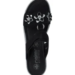 Damen Rieker Pantoletten & Badeschuhe<V0228, Plateau-Pantoletten, Damen, Schwarz/Silber