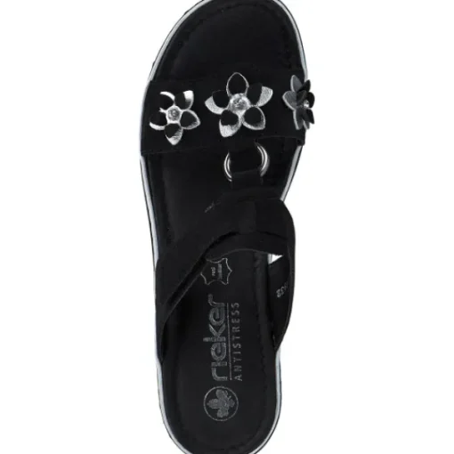 Damen Rieker Pantoletten & Badeschuhe<V0228, Plateau-Pantoletten, Damen, Schwarz/Silber