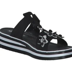 Damen Rieker Pantoletten & Badeschuhe<V0228, Plateau-Pantoletten, Damen, Schwarz/Silber