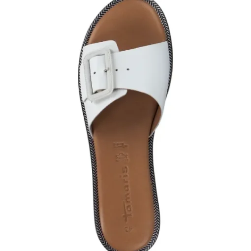 Damen Tamaris Pantoletten & Badeschuhe<27105, Plateau-Pantoletten, Damen, WHITE LEATHER